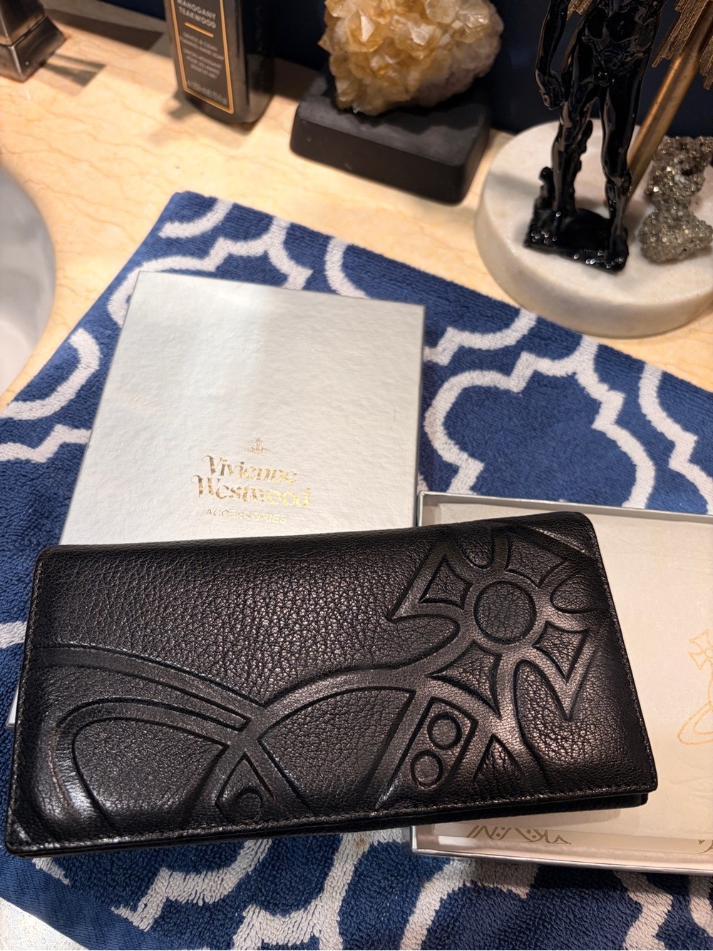 Vivienne Westwood Black Embossed Leather long wallet